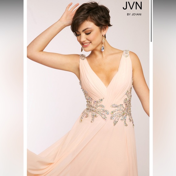 JVN by Jovani blush chiffon gown JVN99401 - Picture 4 of 7